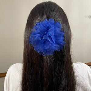 Blue Medium Handmade Hair Bow With Clip. 5"x 3.5" bow